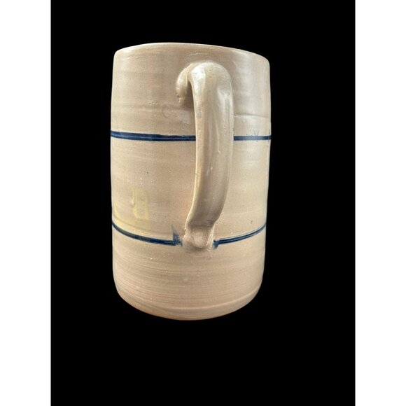 Vintage Salt Glaze Cobalt Blue Stripe Pottery Pitcher 7.75" Hand Thrown - Picture 5 of 14